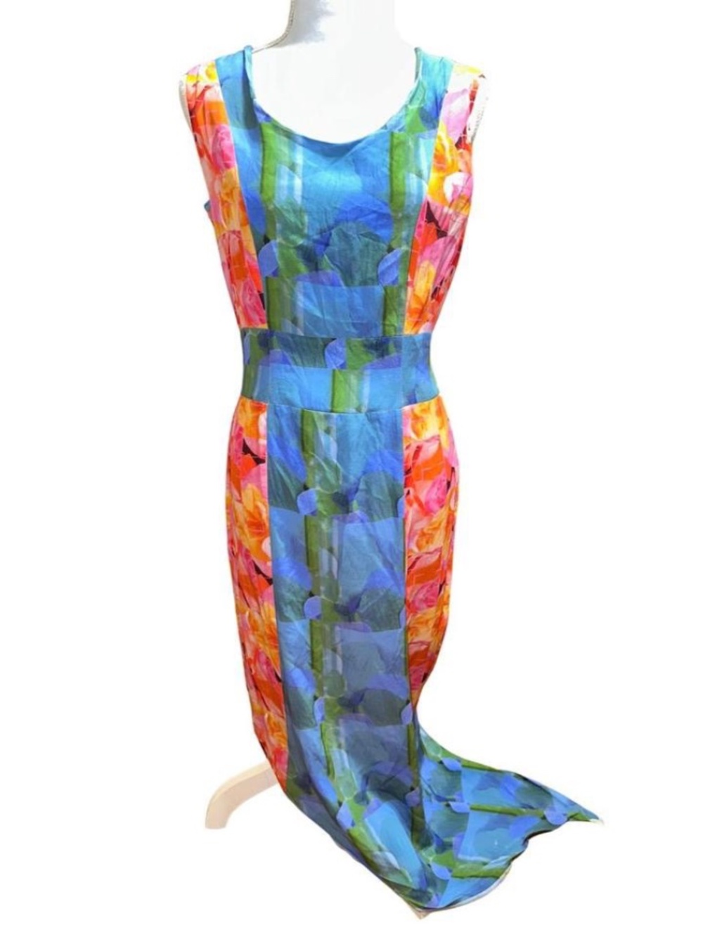 Handmade Colorful Floral Maxi Dress With Train Size Unknown